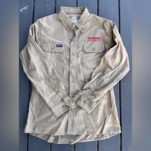 LAPCO FR Shirt Mens L Long Beige Button Workwear Flame Resistant NFPA 2112